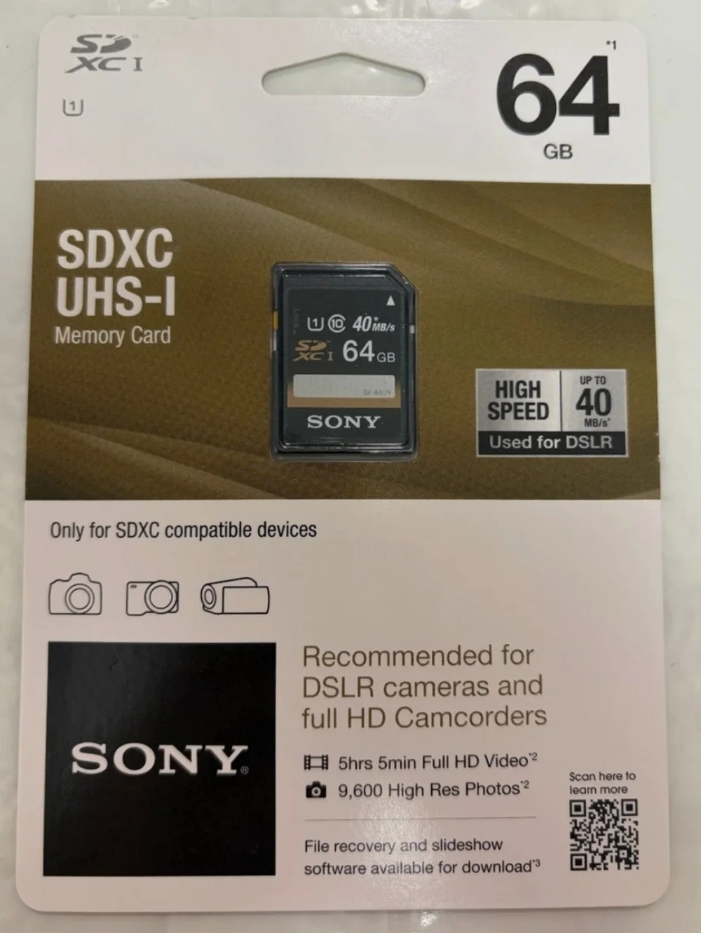 Sony 64GB SDXC UHS-I Class 10 Digital Mirror Camera SD Memory Card SF64UY/TQ1